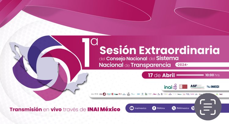 📌#NoTeLoPierdas mañana se realiza la Primera Sesión Extraordinaria del @CONAIP_SNT. 📄Te invitamos a seguirnos #Envivo a través de las redes sociales del @INAImexico. 🕦 10:00 horas