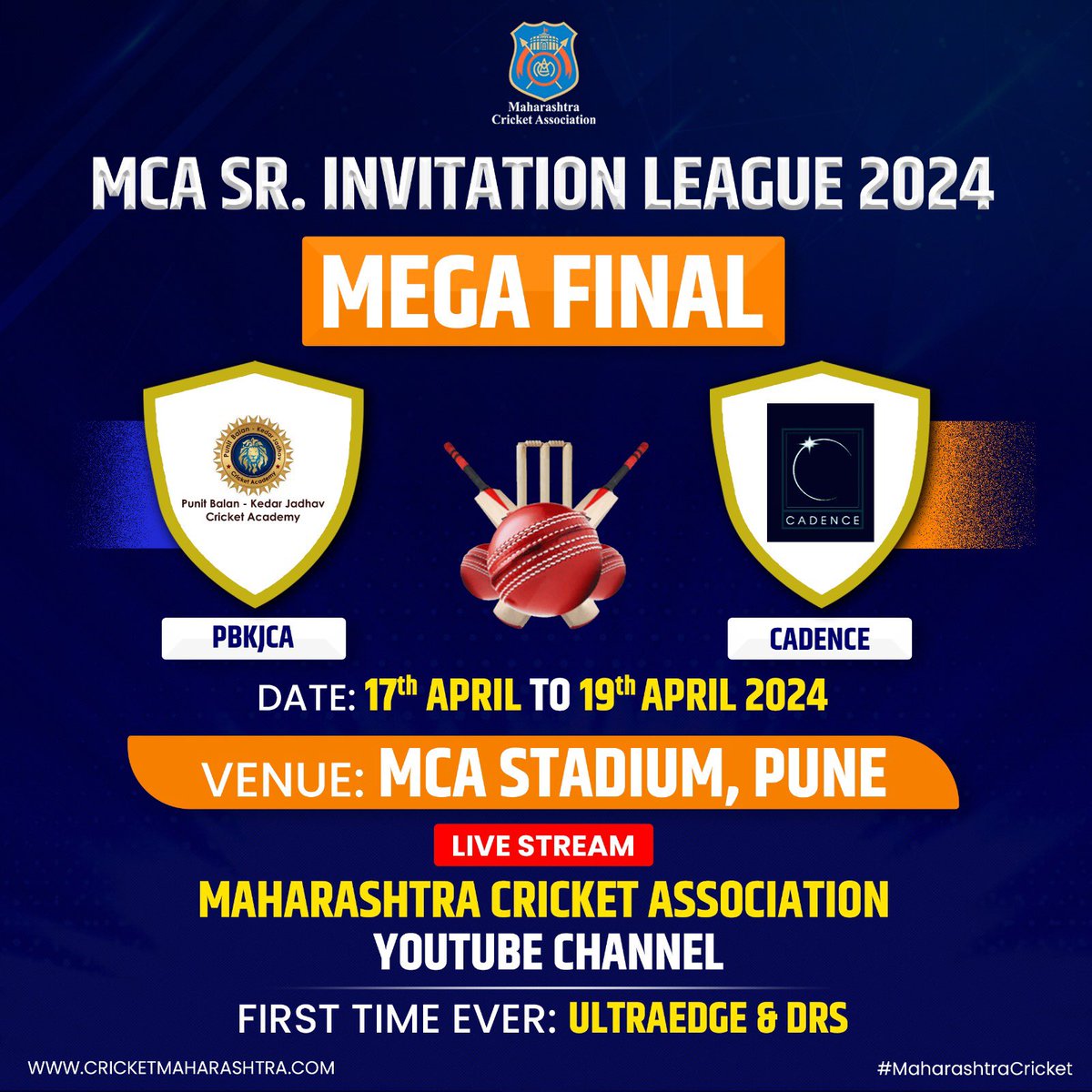 Get ready for the Mega Final of the MCA Senior Invitation League 2024 between PBKJCA and Cadence. For the first time ever UltraEdge and DRS will be used for the finals. Live Stream - MCA YouTube Channel . . . #MahaCricket #PBKJCA #Cadence #MCASeniorInvitationLeague #Cricket