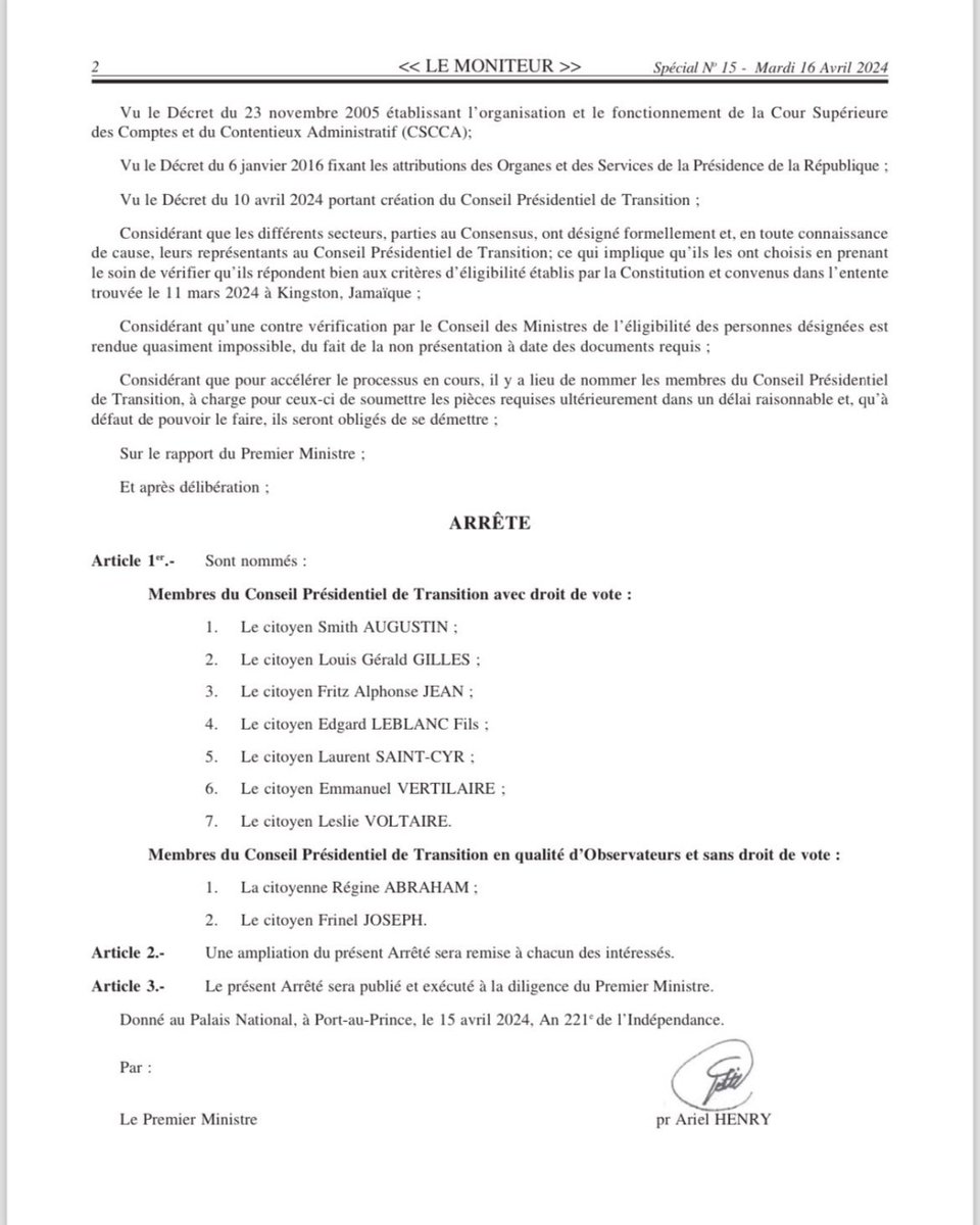 DiarioLibre's tweet photo. 🔴 | #ÚltimoMinutoDL | Ariel Henry firma decreto que designa el Consejo Presidencial de Transición de Haití
#DiarioLibre #Decreto #Designar #Consejo #Presidencial #Haití https://t.co/iOcIg0AdZs