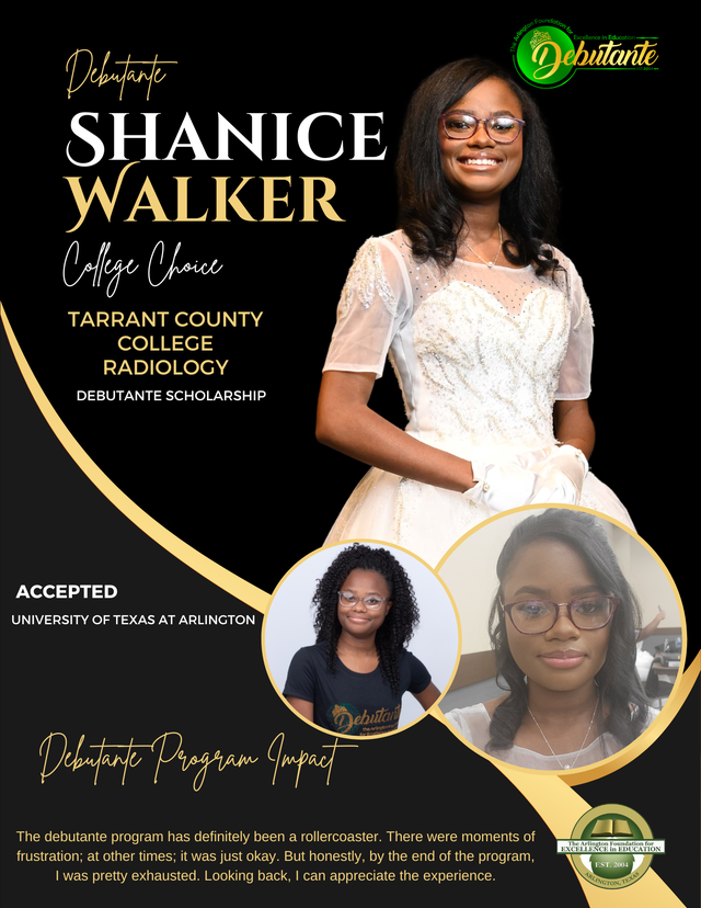 ArlingtonFEE04's tweet photo. Congratulations 2023 Debutante Shanice Walker on your acceptance to Tarrant County College. Best wishes on your future endeavors in the field of Radiology. We are so PROUD of you! https://t.co/TIjLKNl8MK