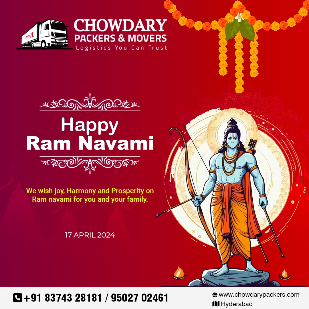ChowdaryPacker's tweet photo. Wishing you all a blessed and joyous #SriRamaNavami! May the divine blessings of #LordRama bring abundant happiness &amp; prosperity to your lives.
#ChowdaryPackersandMovers #HappySriRamaNavami #ShreeRamNavami #HappySriRamaNavami2024 #Ram #JaiShreeRam #RamNavami #Festival #జైశ్రీరామ్ https://t.co/gYA4JZxfZO