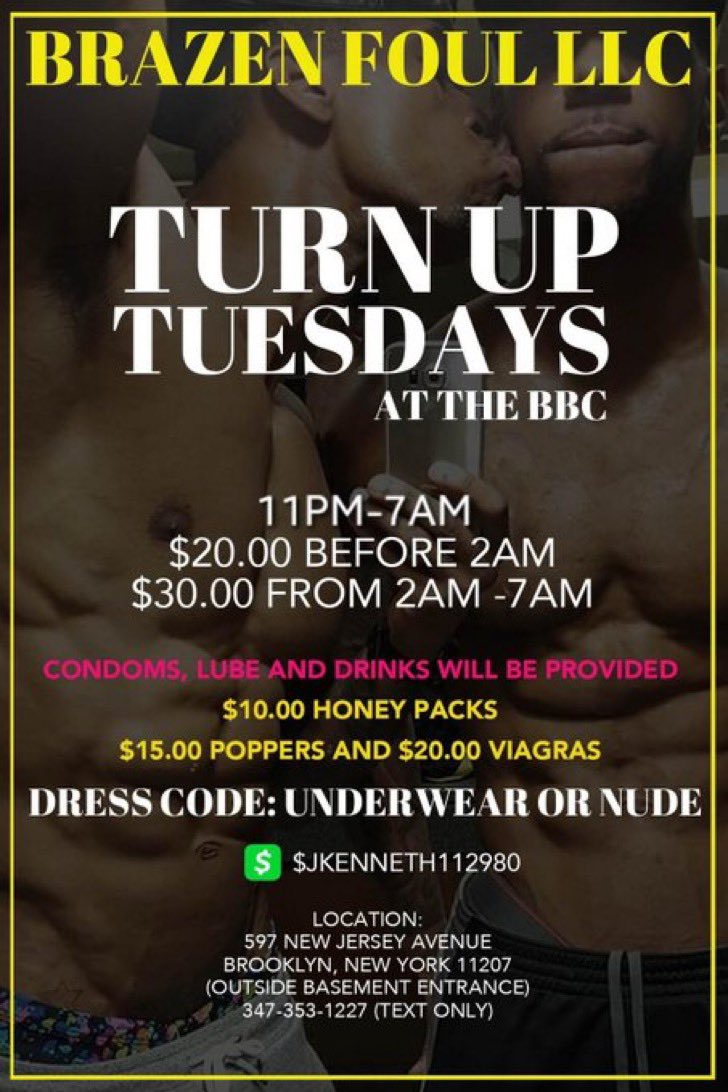🔥HAPPENING NOW, UNTIL 7AM🔥 Until 7AM Wednesday morning – NYC Gay Play Party | TURN UP TUESDAY at Brooklyn Boys Club, Until 7am, 597 New Jersey Avenue, Brooklyn | Hosted by @BBC4POINT0 ⬇️For info visit link below ⬇️ gaysexnyc.wordpress.com/2024/04/16/eve…
