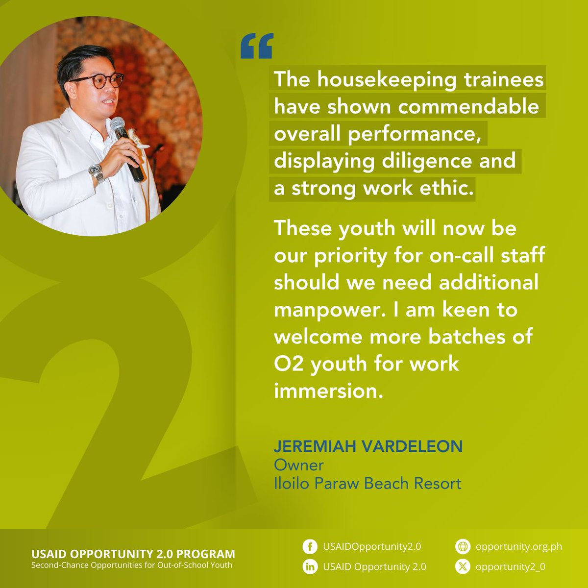 opportunity2_0's tweet image. Upskilled #outofschoolyouth at your service! 

Jeremiah, the owner of Iloilo Paraw Beach Resort hosted 13 #O2youth for work immersion.