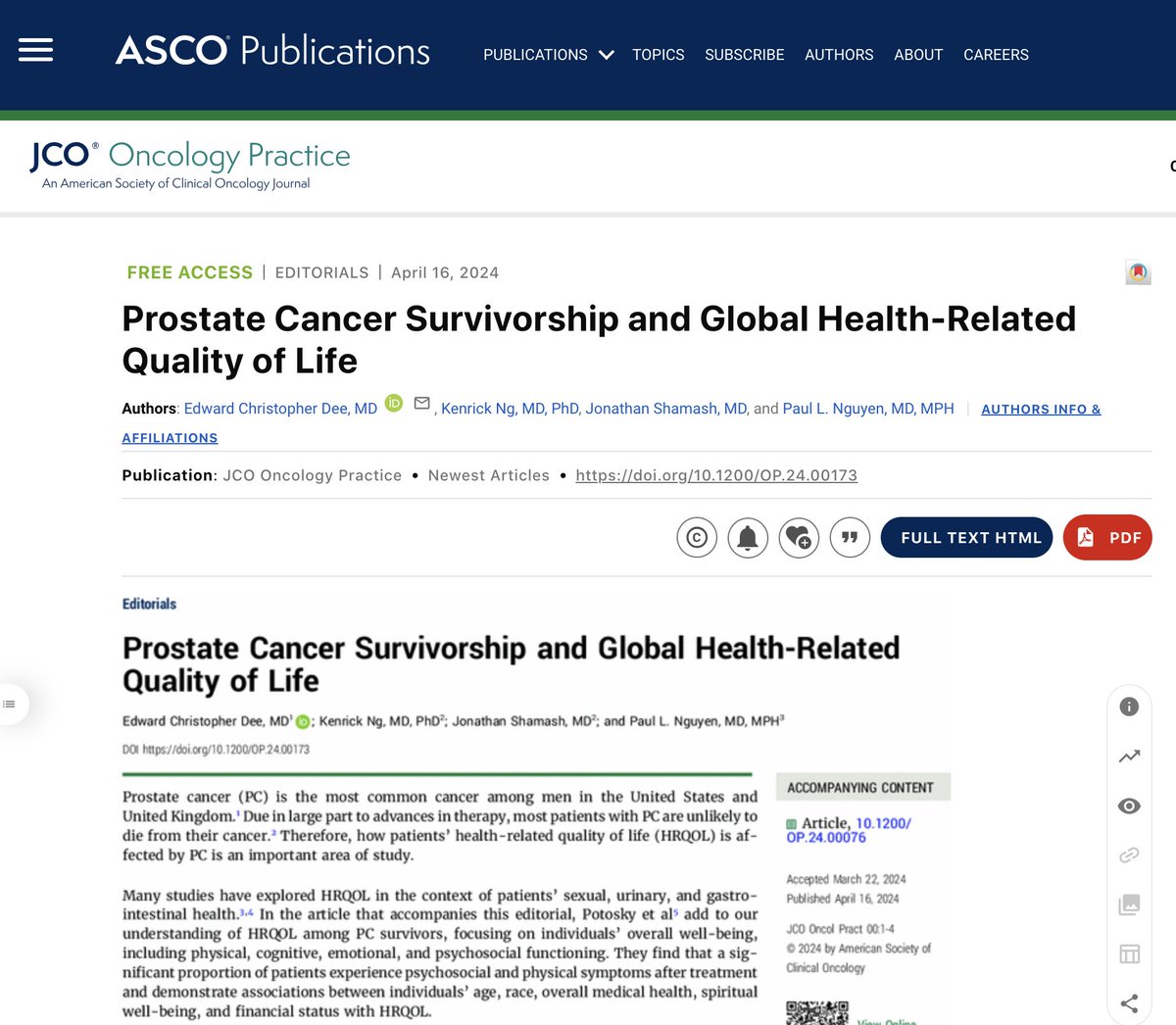 📜 With Drs @KenrickNg1 @J_Shamash @DrPaulNguyen, we respond to work by Prof Potosky et al, shedding light on global #QoL among #patients w #prostate #cancer 🙏 @JCOOP_ASCO for the invitation to write 🔗 ascopubs.org/doi/10.1200/OP…