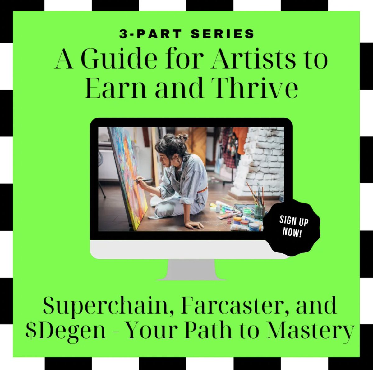 artiversity's tweet photo. Class starts tomorrow! This is your last chance to register! Immerse yourself in the creator economy. Learn how to sell your art with low fees on SuperChain, connect with others on the purple app and receive tips in @degentokenbase.

Enrollment link in the comments! https://t.co/4i1jU9NDd5
