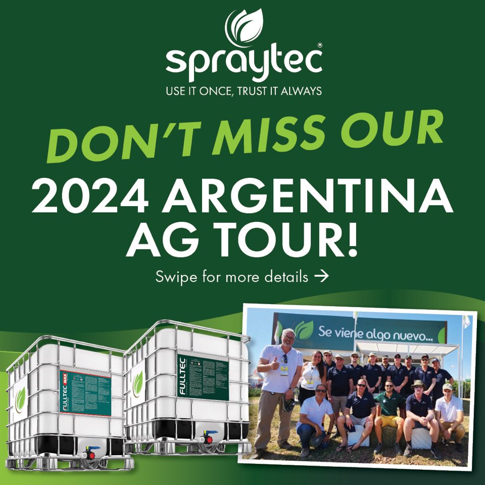 spraytec_aus's tweet photo. Get your suitcases ready! 

We’re into the last month of our (quickly becoming) renowned Argentina Ag Tour Promotion! 

#FULLTEC or #FULLTECMAX are your entry tickets with their multifunctional use! 

Find out more via your local retailer, agronomist, or our friendly team! https://t.co/aAQwGxKI2t
