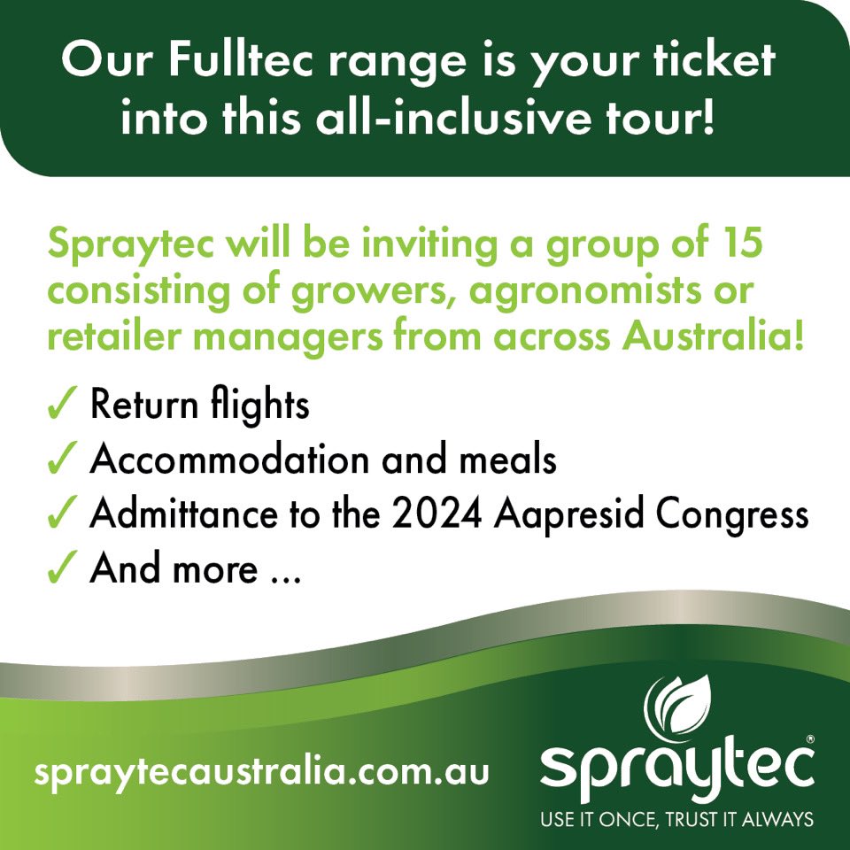 spraytec_aus's tweet photo. Get your suitcases ready! 

We’re into the last month of our (quickly becoming) renowned Argentina Ag Tour Promotion! 

#FULLTEC or #FULLTECMAX are your entry tickets with their multifunctional use! 

Find out more via your local retailer, agronomist, or our friendly team! https://t.co/aAQwGxKI2t