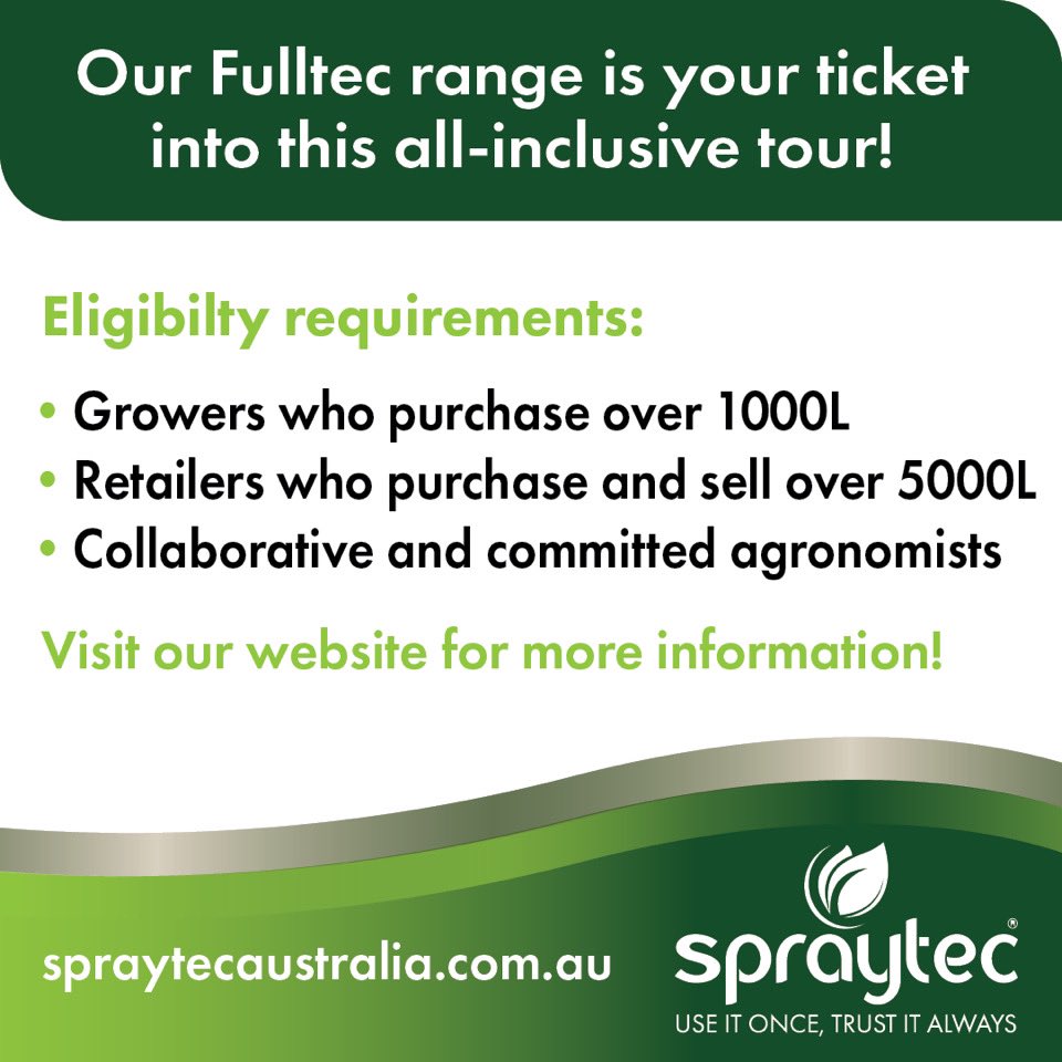 spraytec_aus's tweet photo. Get your suitcases ready! 

We’re into the last month of our (quickly becoming) renowned Argentina Ag Tour Promotion! 

#FULLTEC or #FULLTECMAX are your entry tickets with their multifunctional use! 

Find out more via your local retailer, agronomist, or our friendly team! https://t.co/aAQwGxKI2t