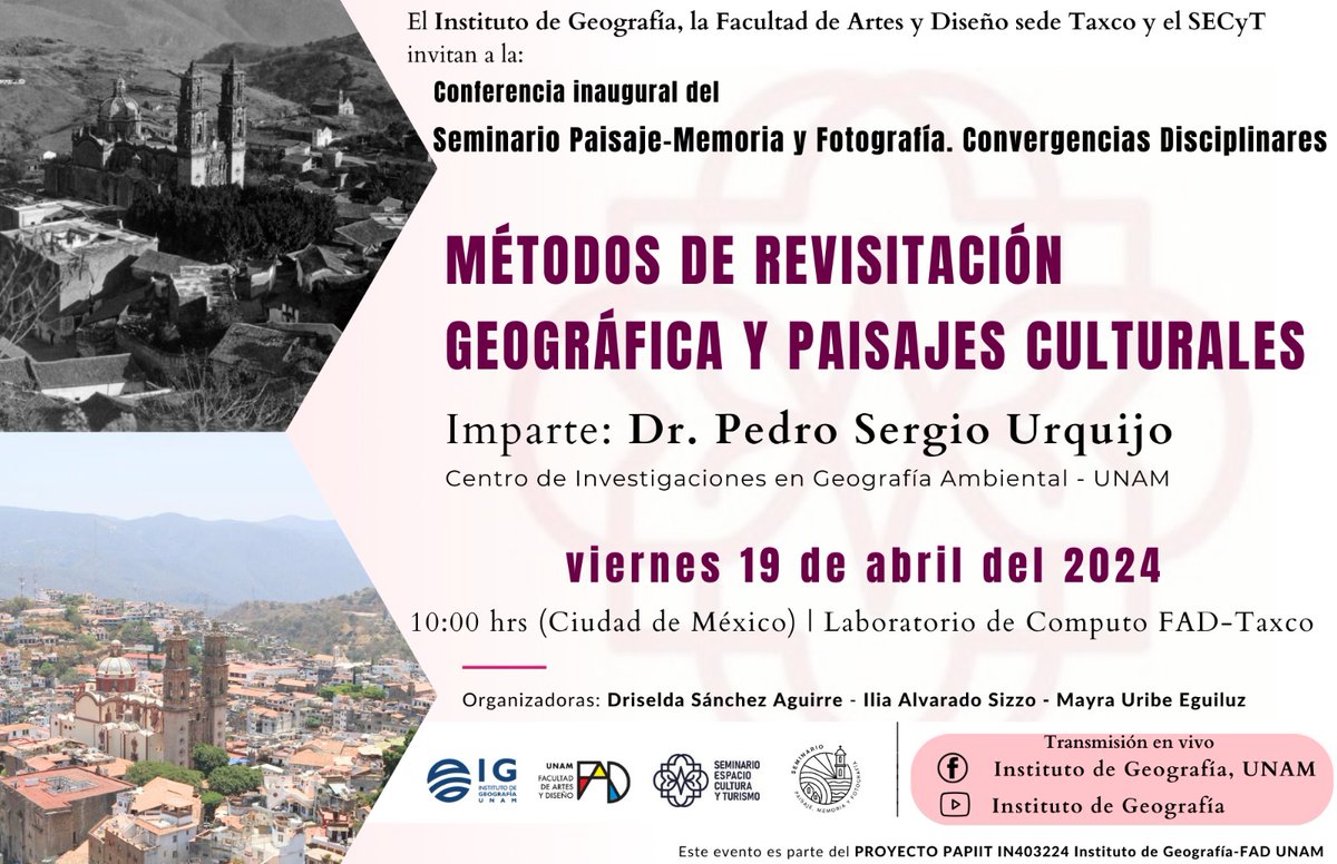 SOLCHAred's tweet photo. Agenden la conferencia inaugural del "Seminario Paisaje-Memoria y Fotografía. Convergencias Disciplinares". 

Evento presencial con transmisión en vivo. 📸 https://t.co/6vbvAOYmr7