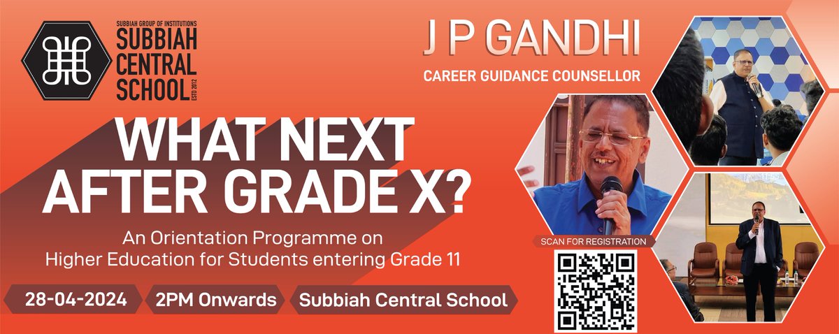 <a href="/subbiahcentral1/">subbiahcentralschool</a> welcomes <a href="/jpgandhi/">JAYAPRAKASH GANDHI</a> - #Career #Guidance Expert to #Tirupur on the 28th of #April.
Avail this #opportunity to help #navigateyournext #Careers path based on your strengths!
Register for individual counselling: forms.gle/jgaoGQd3fuuBni…
#careeradvice #CareerGoals #SCS