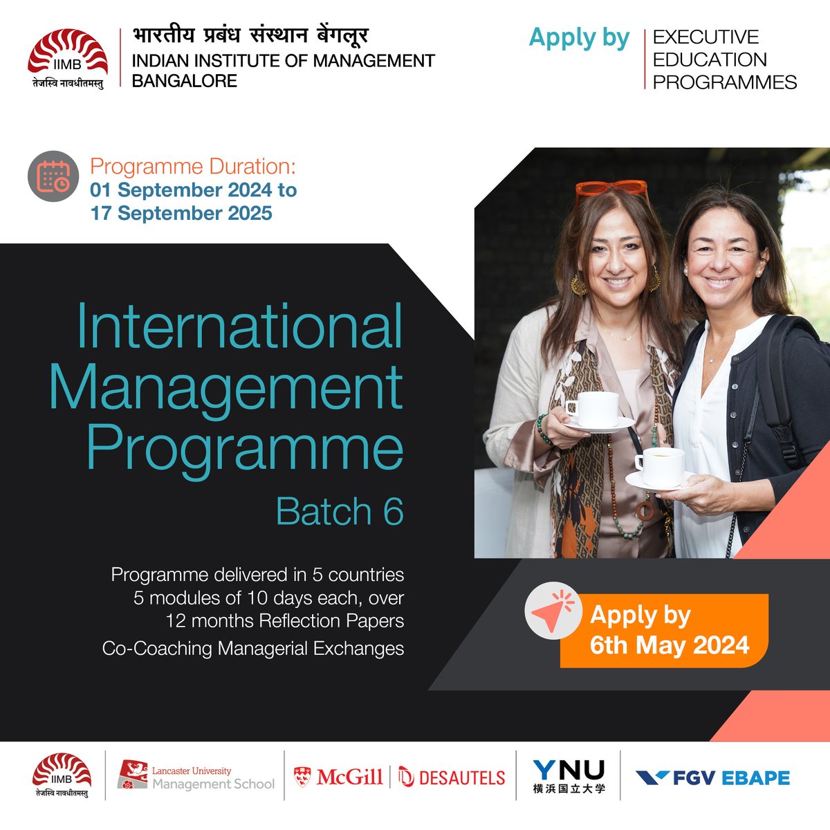 IIMB_EEP's tweet photo. #IIMB #ExeccutiveEducation opens applications for the 6th batch of its flagship global programme - the International Management Programme (#IMP).
Learn more: https://t.co/vHxAXZosRL
@iimb_official #foreignimmersion #globalprogram #advancedmanagement #managementeducation https://t.co/LlufSUxbnD