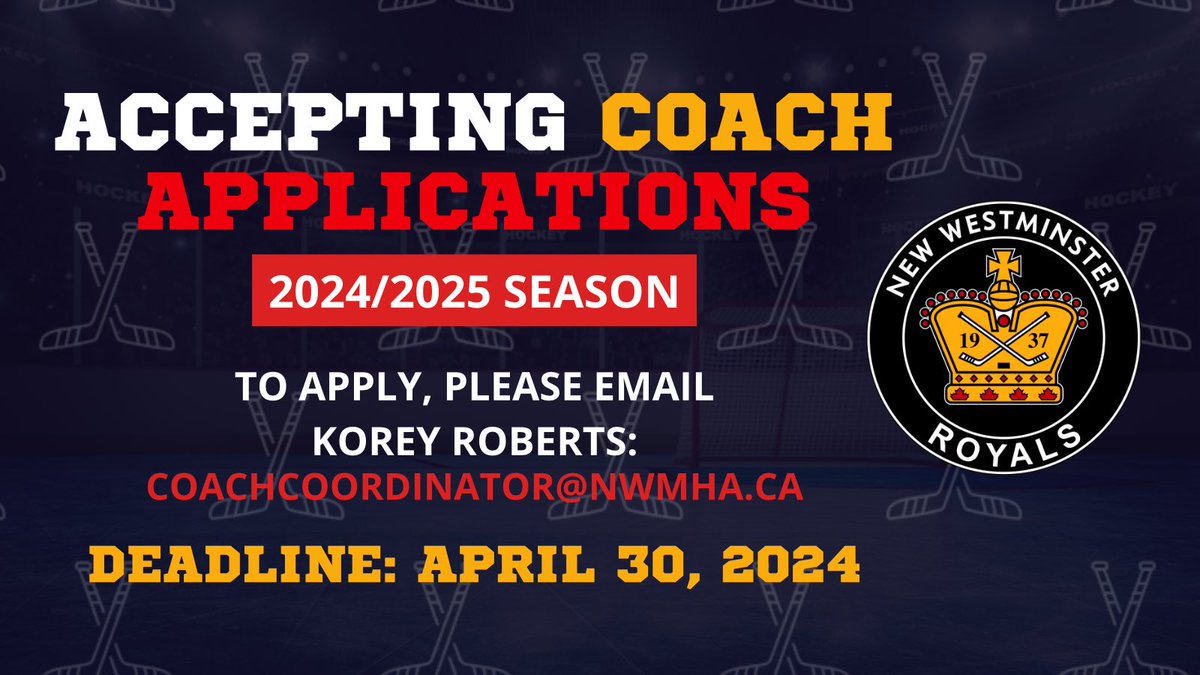 We're on the lookout for coaches for the 2024/2025 hockey season. If you have what it takes to lead and inspire our players, send your application by April 30, 2024, to Korey Roberts at coachcoordinator@nwmha.ca.

[Link: nwmha.ca/pdfs/Coach-Tea…]