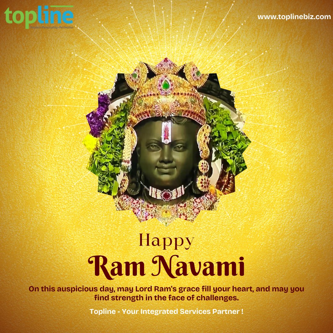 May the blessings of Lord Ram fill your life with happiness, peace, and prosperity. Happy Ram Navami!

Topline-Your Integrated Services Company! 

toplinebiz.com
info@toplinebiz.com

#ramnavami2024 #bharat #facilitiesmanagement #facilitiesservices #integratedservices