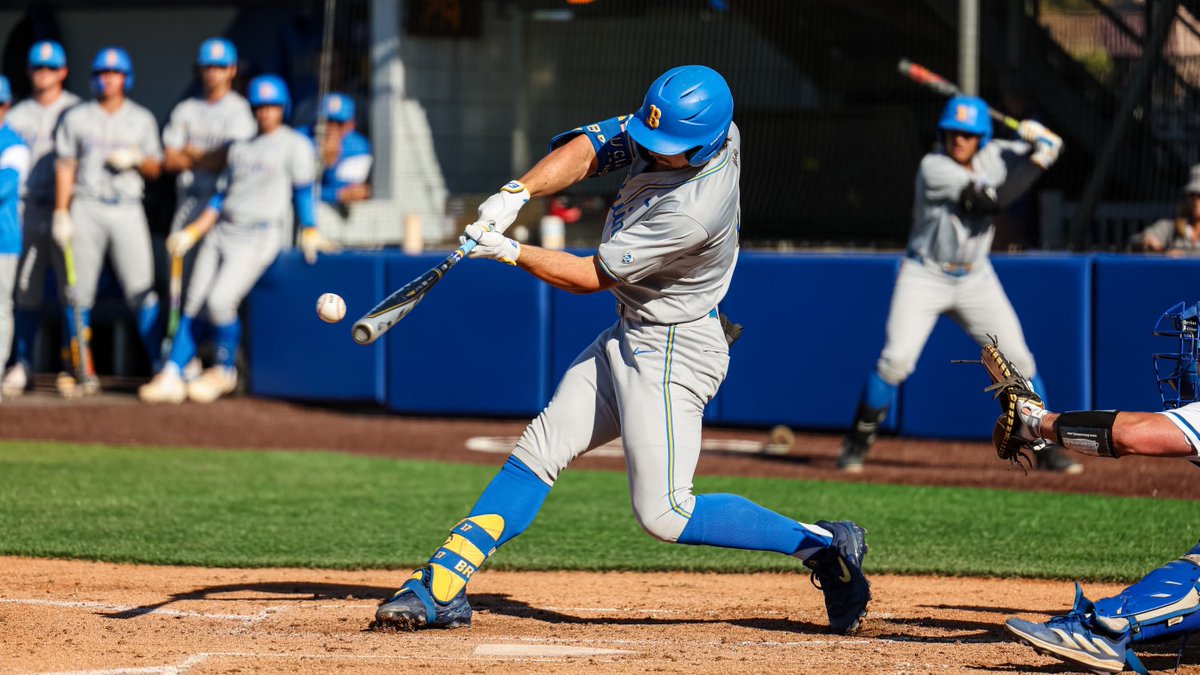 Seven different Bruins had a hit, including multi-knock efforts from Roch Cholowsky and Carson Yates, but a second-inning grand slam proved decisive in a midweek loss at UCSB on Tuesday. Recap: ucla.in/440ga26 #GoBruins