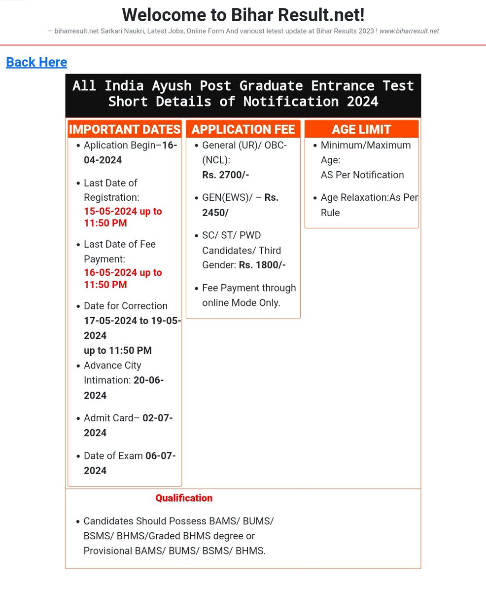 offcbiharresult's tweet image. NTA All India Ayush Post Graduate Entrance Test
 👉AIAPGET Admission Test 2024
👉Last Date : 15 May 2024
#NTA #AIAPGET #Admission2024 #SarkariResult
#BiharResult_net
biharresult.net/AdmissionTest/…