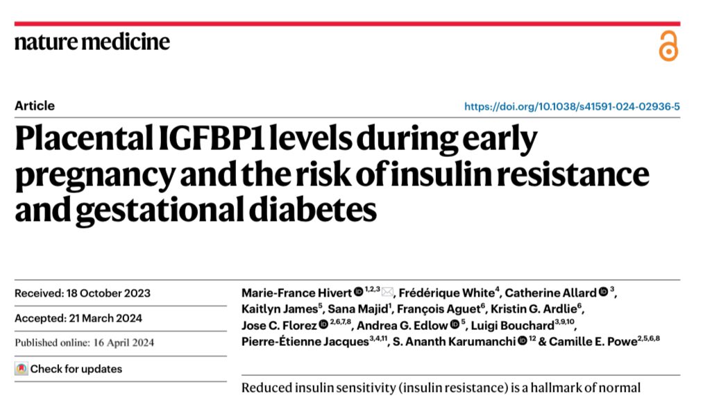 Our new @NatureMedicine paper describes the results of our search for proteins secreted by the placenta that modulate insulin resistance in pregnancy! nature.com/articles/s4159…