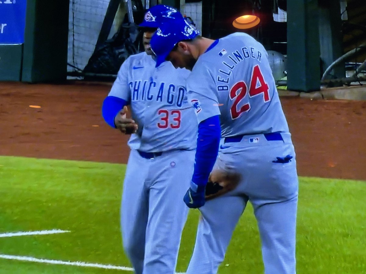 peterkac's tweet photo. @UniWatch Bellinger triples, takes an easy slide, and finds his pants have ripped. Quality new uniforms this year huh? https://t.co/5L9BpQrAPS