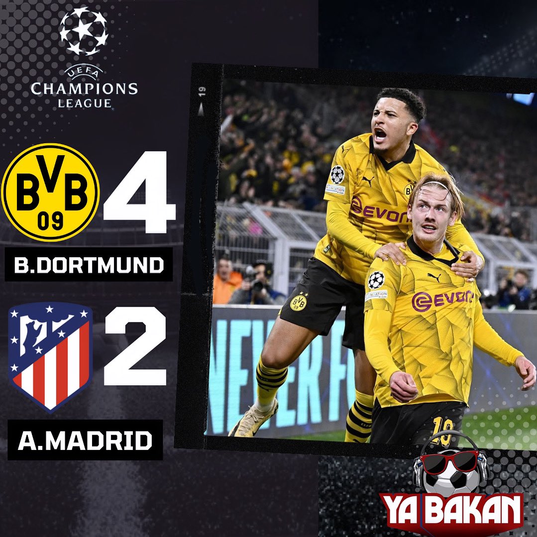 Yabakan_'s tweet photo. DORTMUND A SEMIS‼️‼️‼️‼️

Borussia Dortmund remontaron al Atléti en casa y se clasifican a semi finales de la Champions League 💥

⚽️J.Brandt🇩🇪
⚽️I.Maatsen🇳🇱
⚽️A.Correa🇦🇷
⚽️N.Fullkrug🇩🇪
⚽️M.Sabitzer🇨🇭

#championsleague #europa #futbol #europeansoccer #soccer #yabakan #latinos https://t.co/QBeax5YVe2