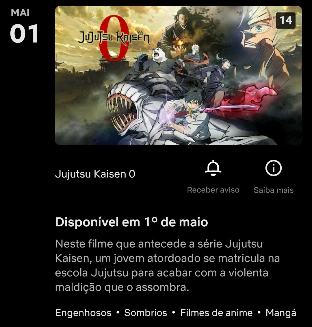 🚨Jujutsu Kaisen 0 chega em 1º de maio na Netflix!