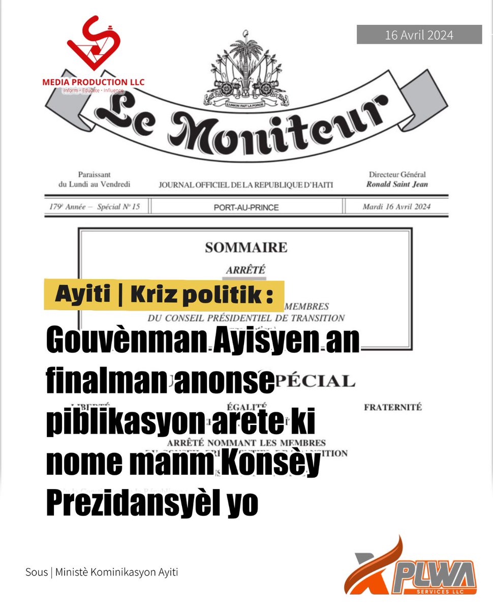 LuckNews88's tweet photo. 📌Vèsyon ki pibliye, jodi madi 16 avril 2024 la, se yon vèsyon « ERRATA », sa vle di gouvènman🇭🇹 admèt arete a te pibliye deja, men li pote yon koreksyon. Arete sa se yon vèsyon espesyal « repwodiksyon », ki pote #15 | @MCHaiti https://t.co/PQXcTRt1oe