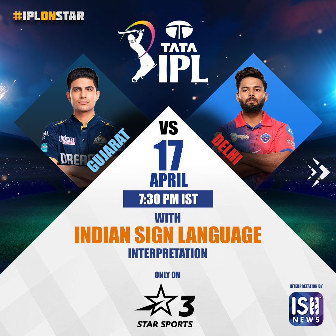 Match 32: GUJARAT vs DELHI 🏏💥

Watch Live with Indian Sign Language Interpretation only on Star Sports 3. ⭐️

#IPLonStar #IPLinISL #IPL #IPL2024 #gtvsdc #TATAIPL #starsports #exclusive #Deaf #TATAIPL2024 #Accessibility #IndianSignLanguage #SignLanguage