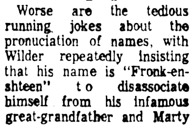 December 17, 1974. The film critic from the Patterson, New Jersey News trashed Young Frankenstein. tumblr.com/oldshowbiz/747…
