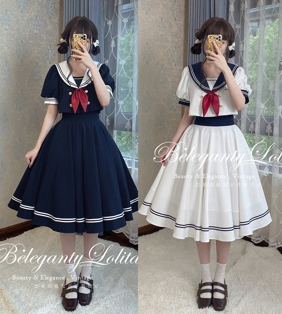 Beleganty Lolita 【-A Sailor's Dream-】 #SailorLolita OP Dress, Shirt and Skirt ◆ Shopping Link >>> lolitawardrobe.com/search/?Keywor…