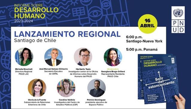 ¡Imperativo construir un futuro más inclusivo y colaborativo! Presentamos en Santiago de Chile el Informe Global sobre Desarrollo Humano 23/24 del @PNUD. Gracias @JoseMSalazarX, @gdelafue, @carovaldiviat, @pdomingr por acompañarnos; y @GeBragaOrillard y @PNUDChile por organizar.