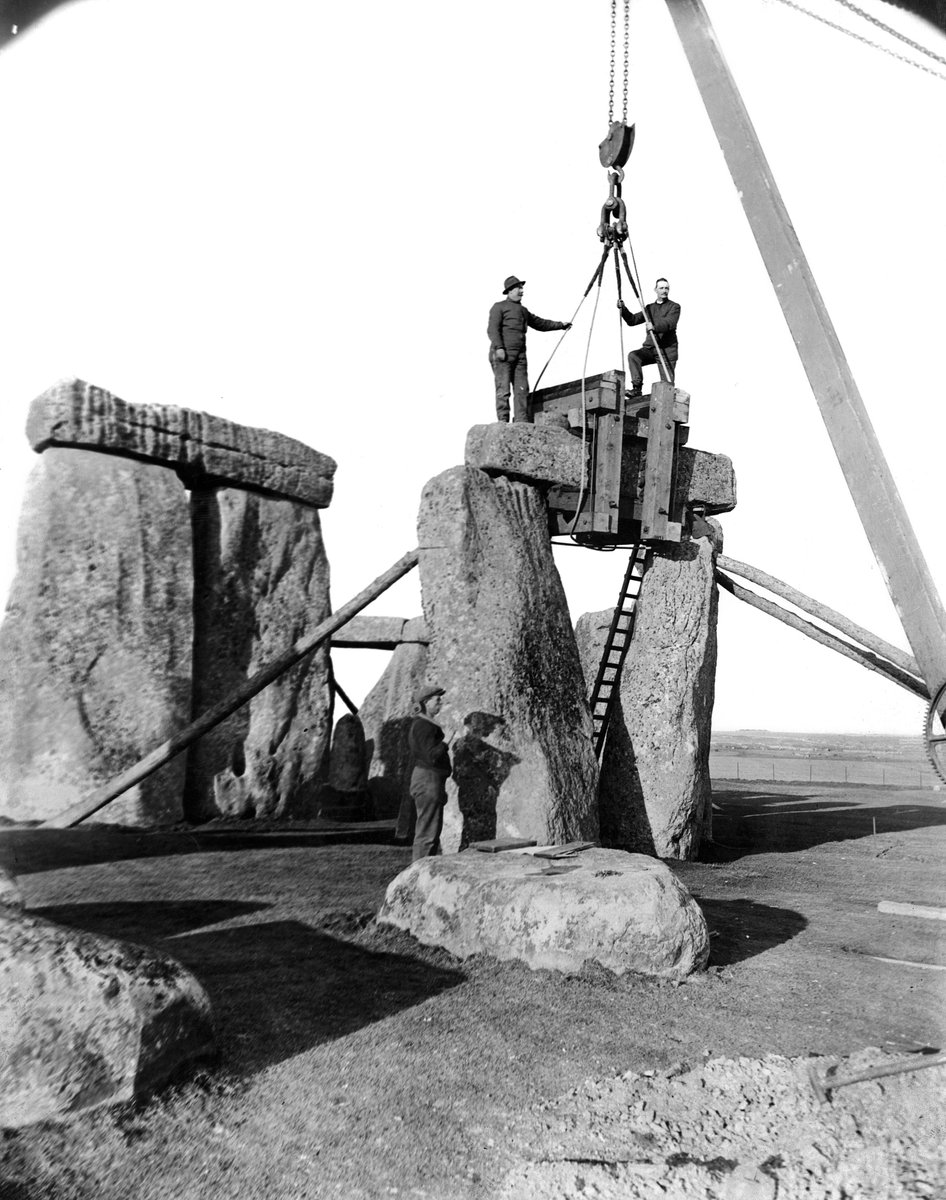 RareHPhotos's tweet photo. The Stonehenge Reconstruction, taken around 1919. (Yes, it was heavily reconstructed). https://t.co/VgcsAL5GCb