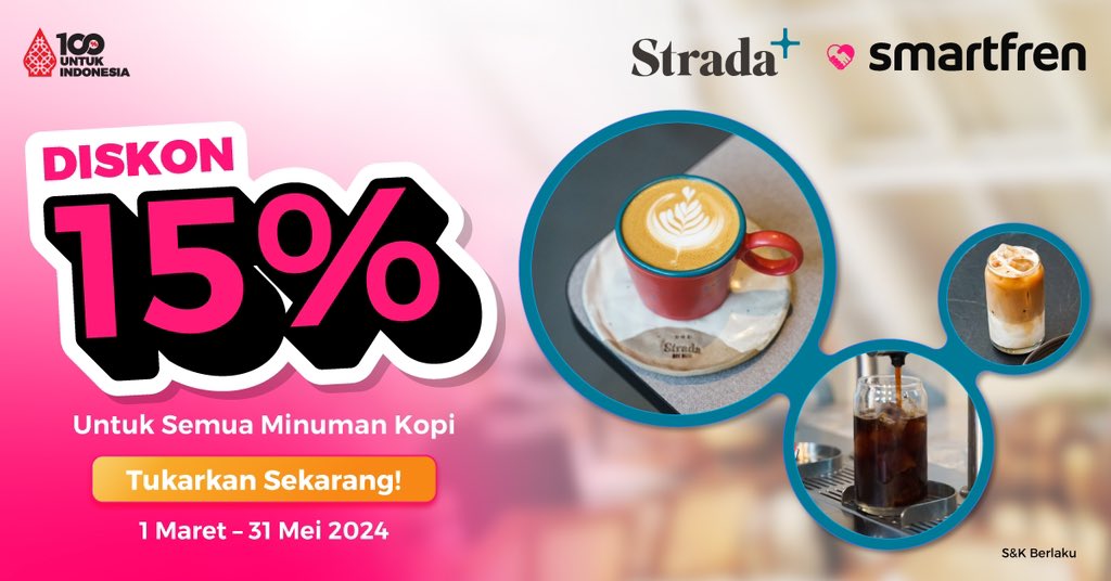 Disc 15% for all coffee drinks Strada Kelapa Gading s.id/StradaCoffee