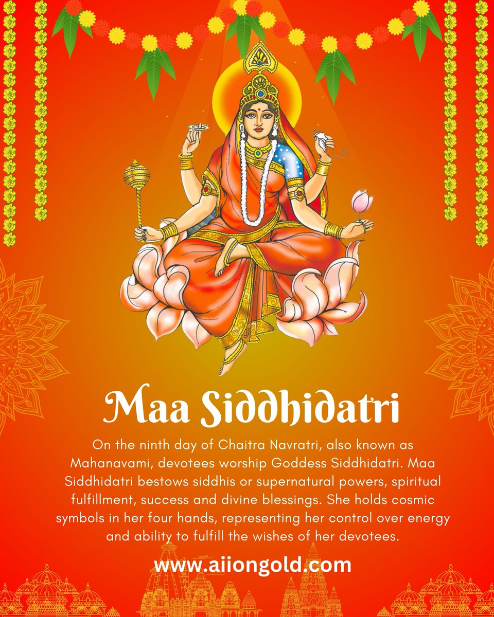 On the ninth day of Chaitra Navratri, also known as Mahanavami, devotees worship Goddess Siddhidatri. Maa Siddhidatri bestows siddhis or supernatural powers, spiritual fulfillment, success, and divine blessings. 

#spiritualpost #spirituality #ManavDharam #Siddhidatri