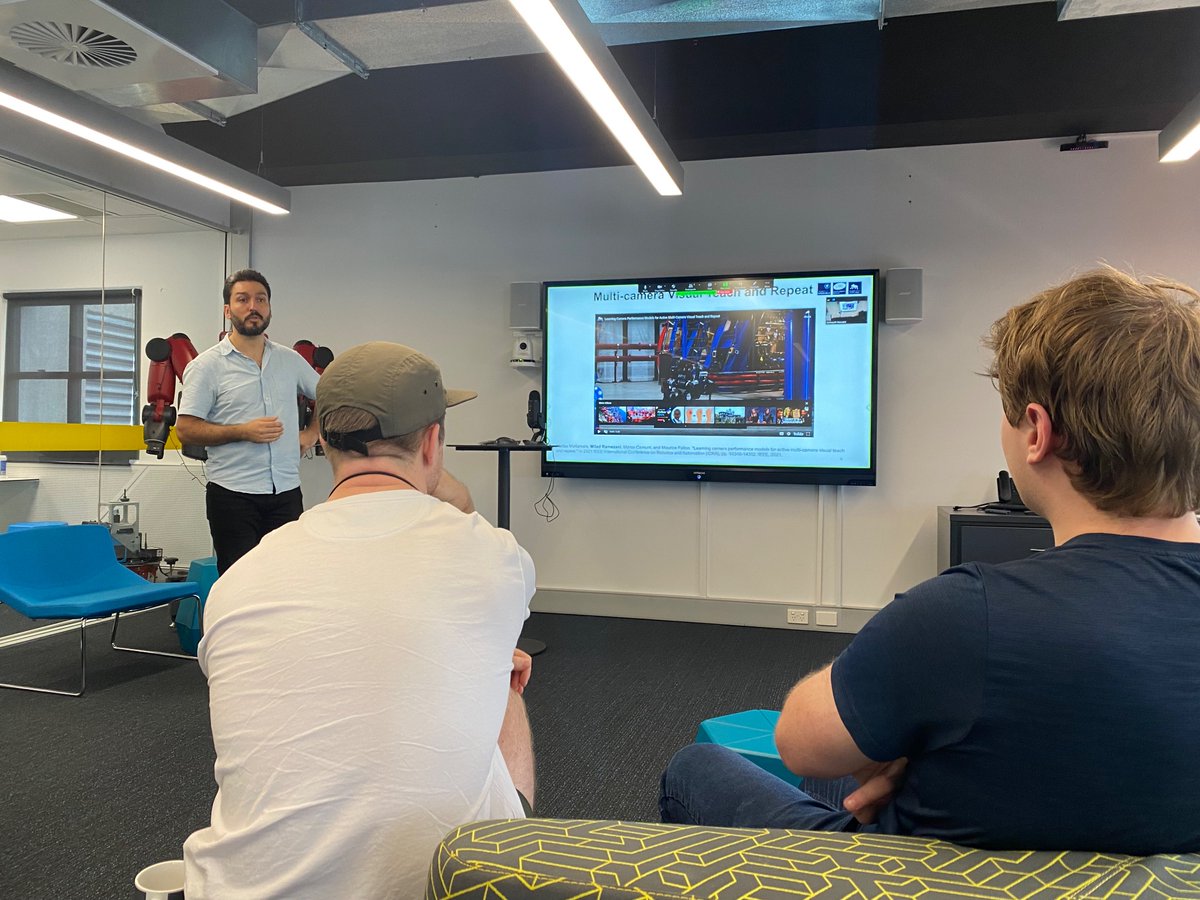 TobiasRobotics's tweet photo. In today’s reading group we have @MiladRamezani14 joining us from @CSIRORobotics, talking about the future of #Lidar based #SLAM. Great to see parallels to our vision work on #loopclosure, teach&repeat, accurate #datasets and more! @QUTRobotics @gokulbnr @Somayeh_HS @AdamDHines https://t.co/Tj2K7kH929