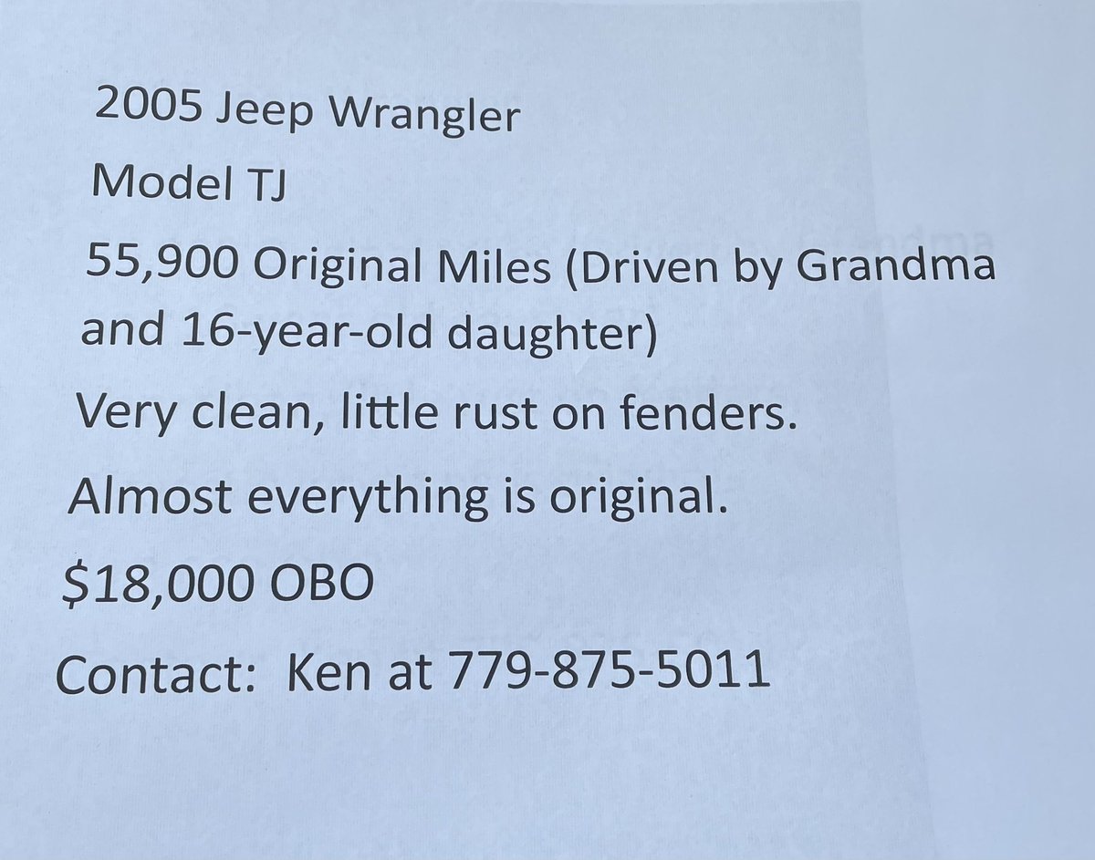 00LOG's tweet photo. Selling the Jeep. It’s parked at Merichka’s if anyone wants to look. https://t.co/bvd7nvmTO1