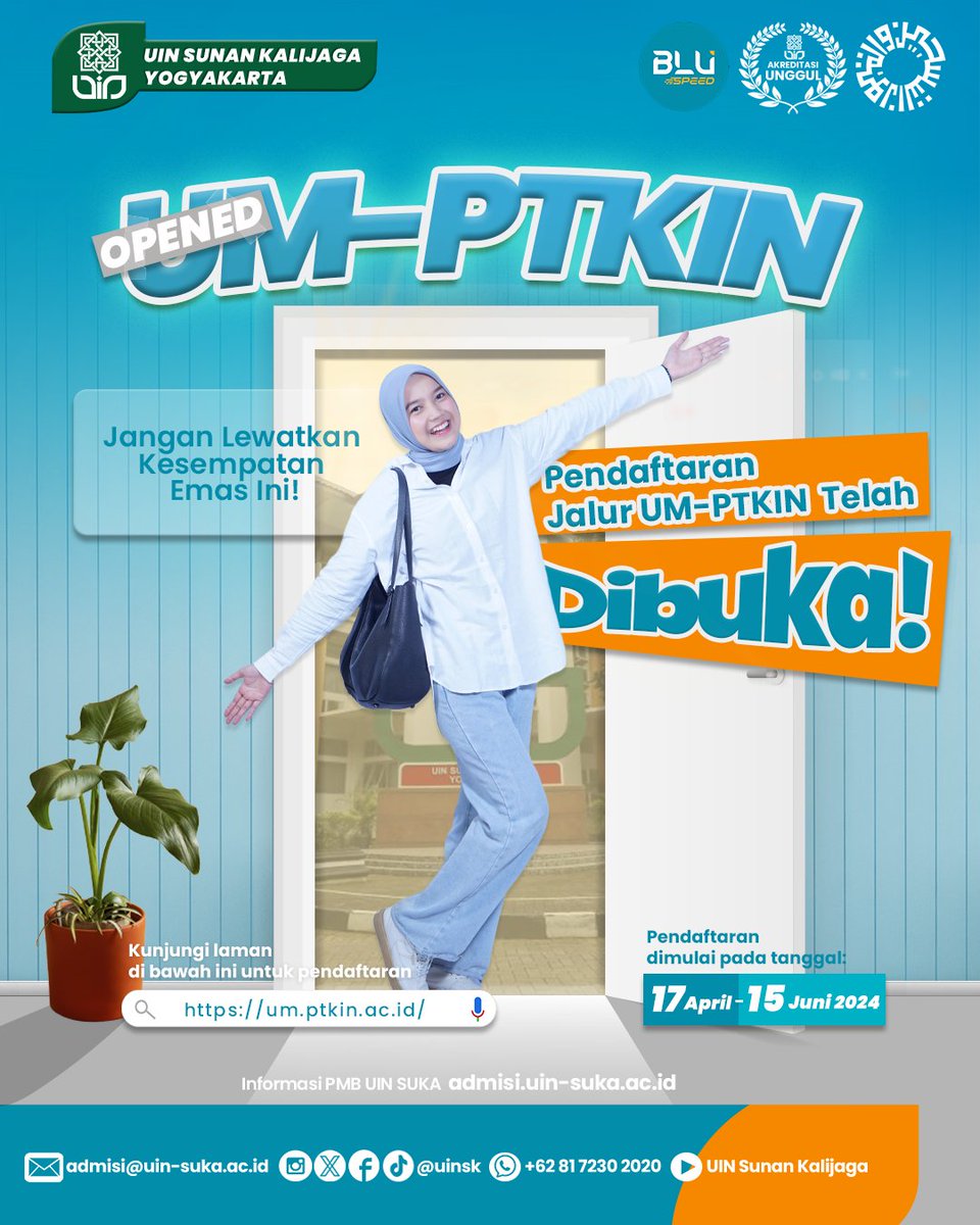 UINSK's tweet photo. Jalur UM-PTKIN sudah DIBUKA!

Pendaftaran dibuka sampai dengan 15 Juni 2024

Ayo, daftar UIN Sunan Kalijaga Yogyakarta dengan pilihan 25 prodi keagamaan
#umptkin #uinsk #uinsuka #uinsunankalijaga https://t.co/5PzzQiwSML
