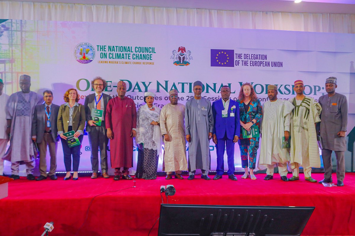 The National Council on Climate Change, (@NCCCNigeria ) in partnership with @EUinNigeria , organized a one-day National Workshop reviewing the outcomes of @COP28_UAE , held at the Abuja Continental Hotel. In attendance were the Minister of @FMEnvng - @BalarabeAbbas_ ,