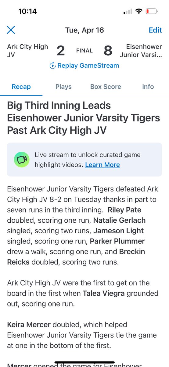 Big night for Tiger Softball! 💪🏻 both JV & Varsity with the 🧹 over Ark City - many players executing for both teams!🩵🤍 @KarleeFord2 gets her 6th 💣of the season & @ElleighTarpley wracked up her 2nd. 💣 Proud of these girls! #esotr #tigernation (Full recaps on GC)