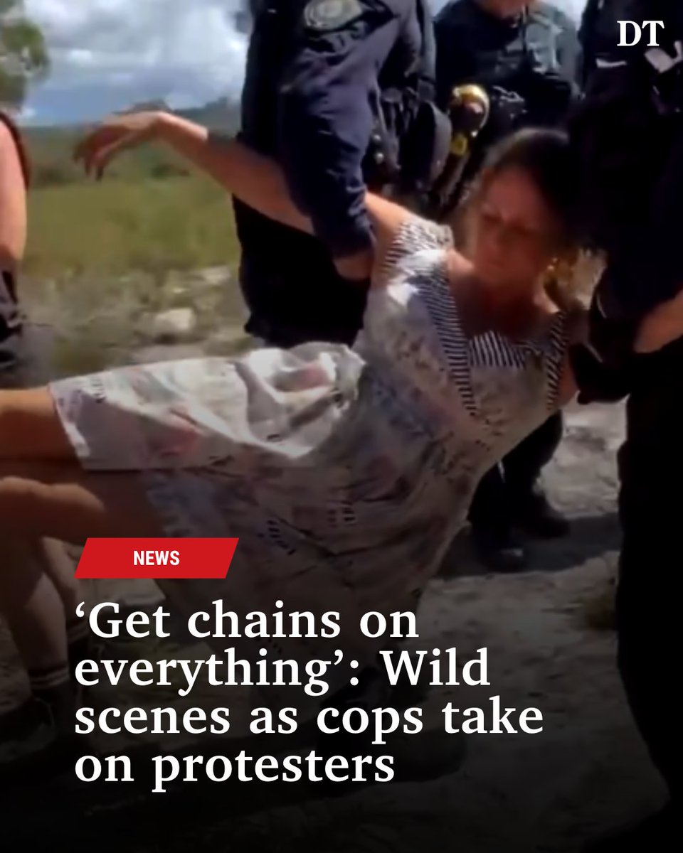 Riot squad officers have moved in to stop the group from chaining themselves to machinery. SEE MORE: bit.ly/3U1WRkr