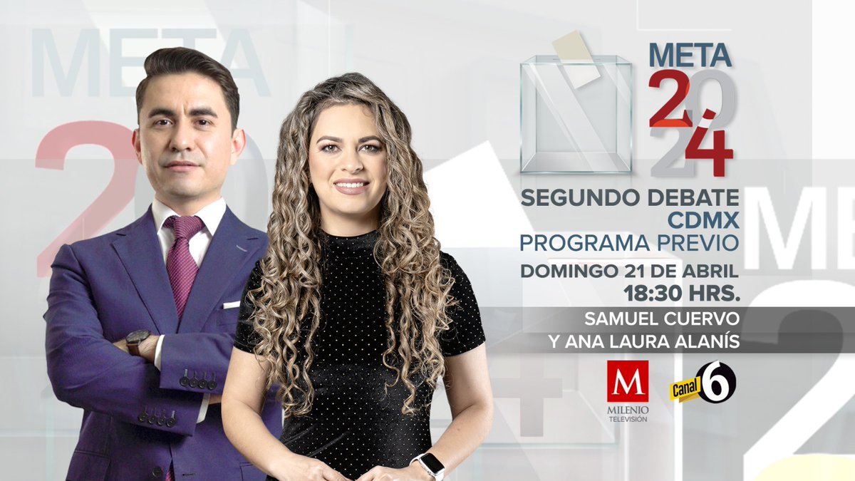 Milenio's tweet photo. #META2024 | No te pierdas el programa especial previo al segundo debate por la jefatura de gobierno de la #CdMx este domingo 21 de abril

📺 La transmisión conjunta de @mileniotv y @multimediostv con @SamuelCuervo y @anyalanis14 https://t.co/U0nPXLybNl