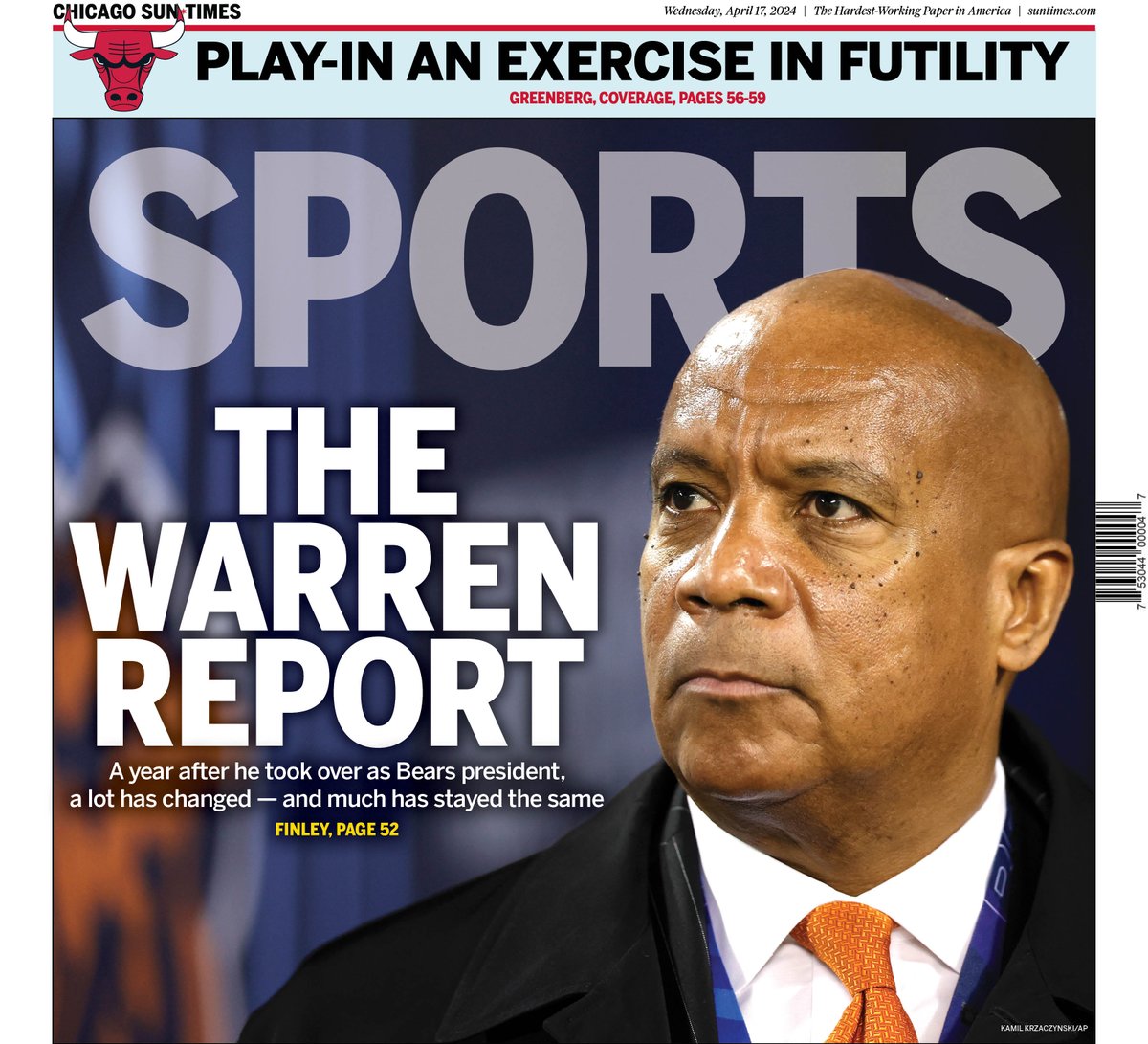 Back page for Wednesday. Our @PatrickFinley reports on Kevin Warren after one year on the job. trib.al/9poS4MZ