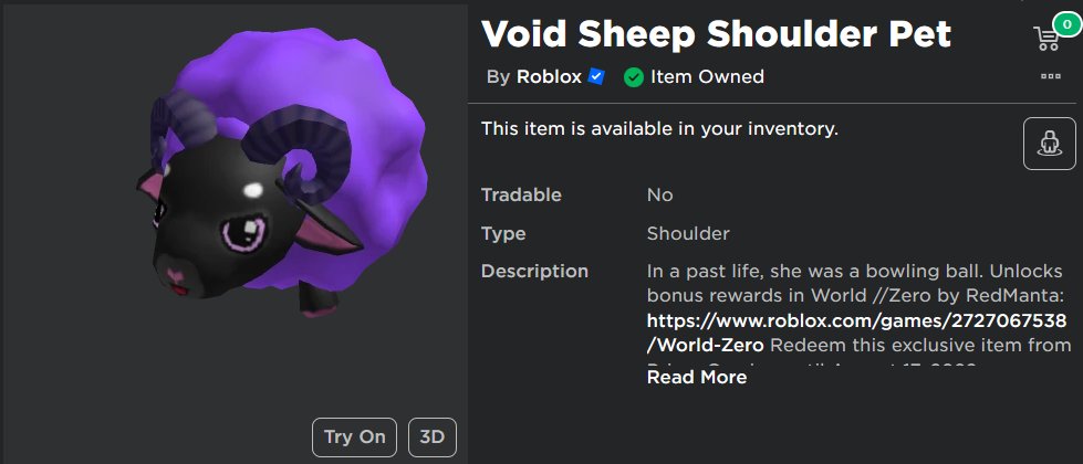 🎉 Void Sheep Shoulder Pet - Code Giveaway 🎉

📘 Rules:
- Must be following me + Like the tweet
- Reply with anything random

⏲️ 4 random winners will be picked tomorrow at 11 PM EST.
#Roblox #robloxgiveaway #robloxgiveaways #RobloxUGC