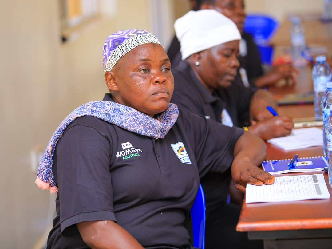 CAF C Women paying attention during the theory session of the coaching course that rolled off on Monday at the FUFA Technical Centre Njeru. The course has attracted 30 participants.