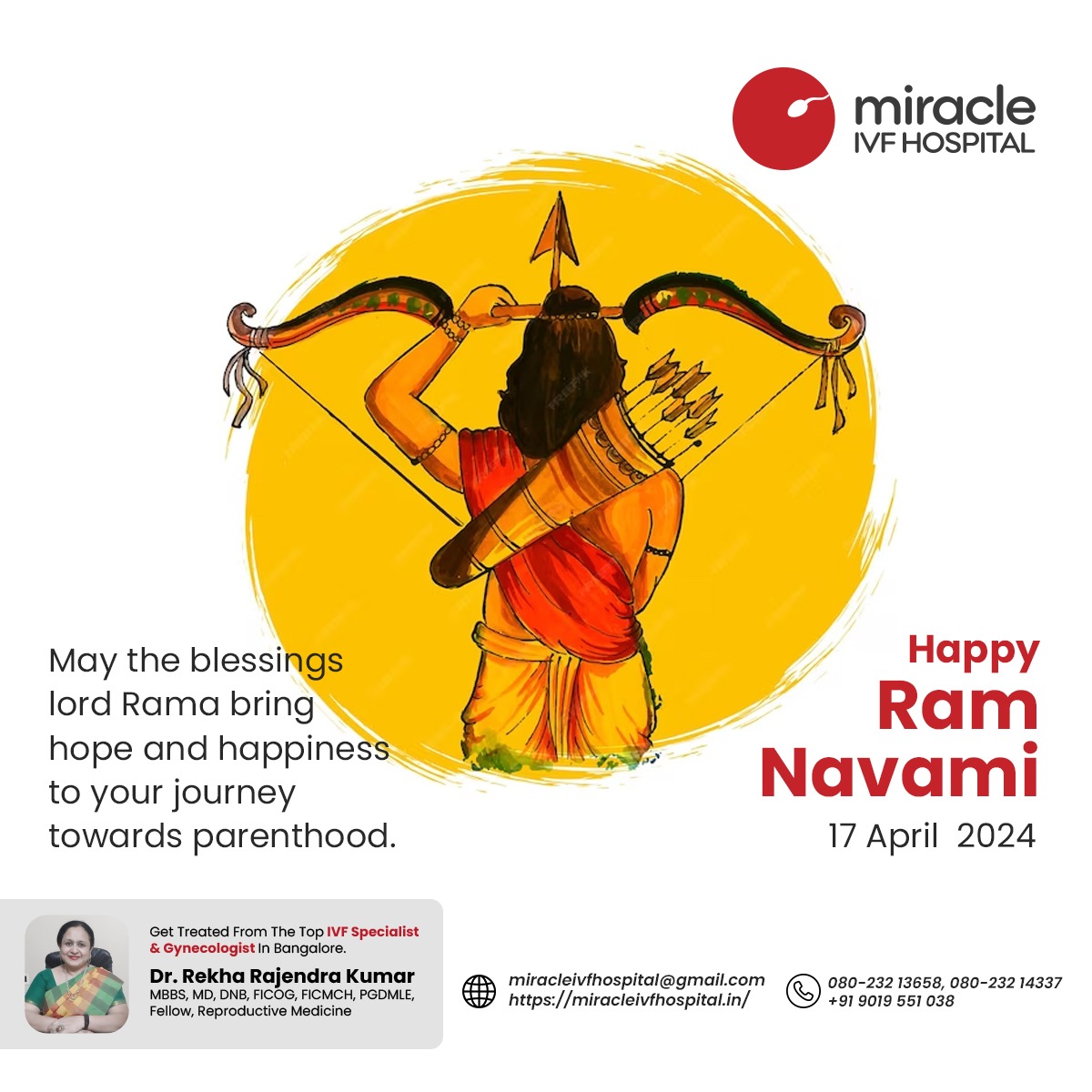 miracle_ivf's tweet photo. May the blessings of Lord Rama illuminate your path towards parenthood with hope and happiness. Wishing you strength and joy on this auspicious day. 

#ramnavami2024 #ParenthoodJourney #blessings #miracleivf #miracleivfhospital #ramnavami #JaiSriRam https://t.co/koDjCNyALy