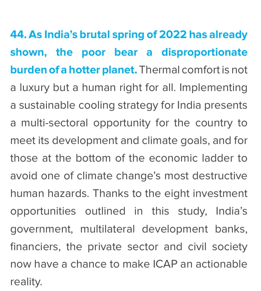 Heat waves such as the ongoing one have a deep impact on health, farm output, labour productivity. A new World Bank report asks how to cool India in an affordable and sustainable manner — in homes/workplaces, cold chains, refrigerants and transport. documents1.worldbank.org/curated/en/099…