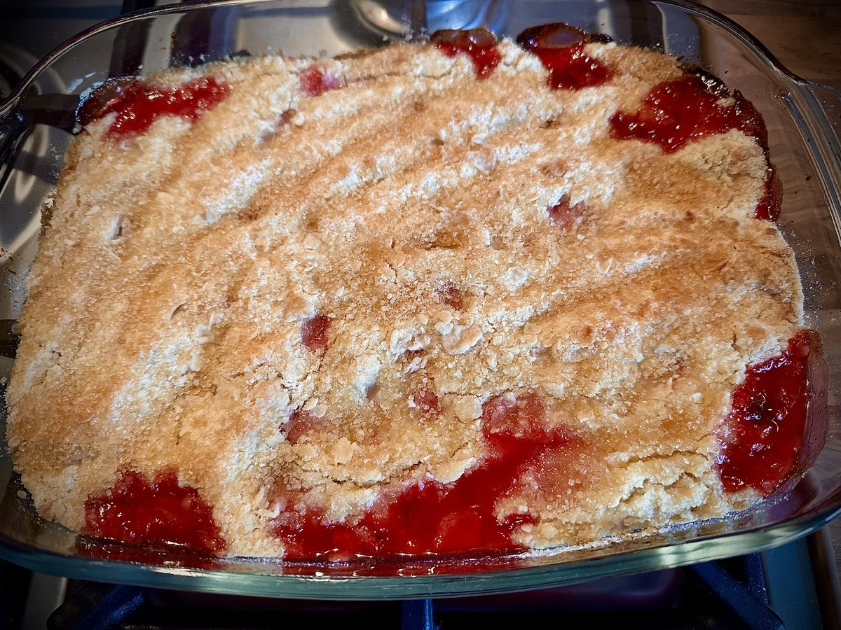 First crop from the allotment this year…..rhubarb!  So it had to be a home made rhubarb and vanilla crumble. 😋💕🥧

#homegrown #growyourown #homebaking #crumble #rhubarb #rhubarbcrumble #allotmentlife