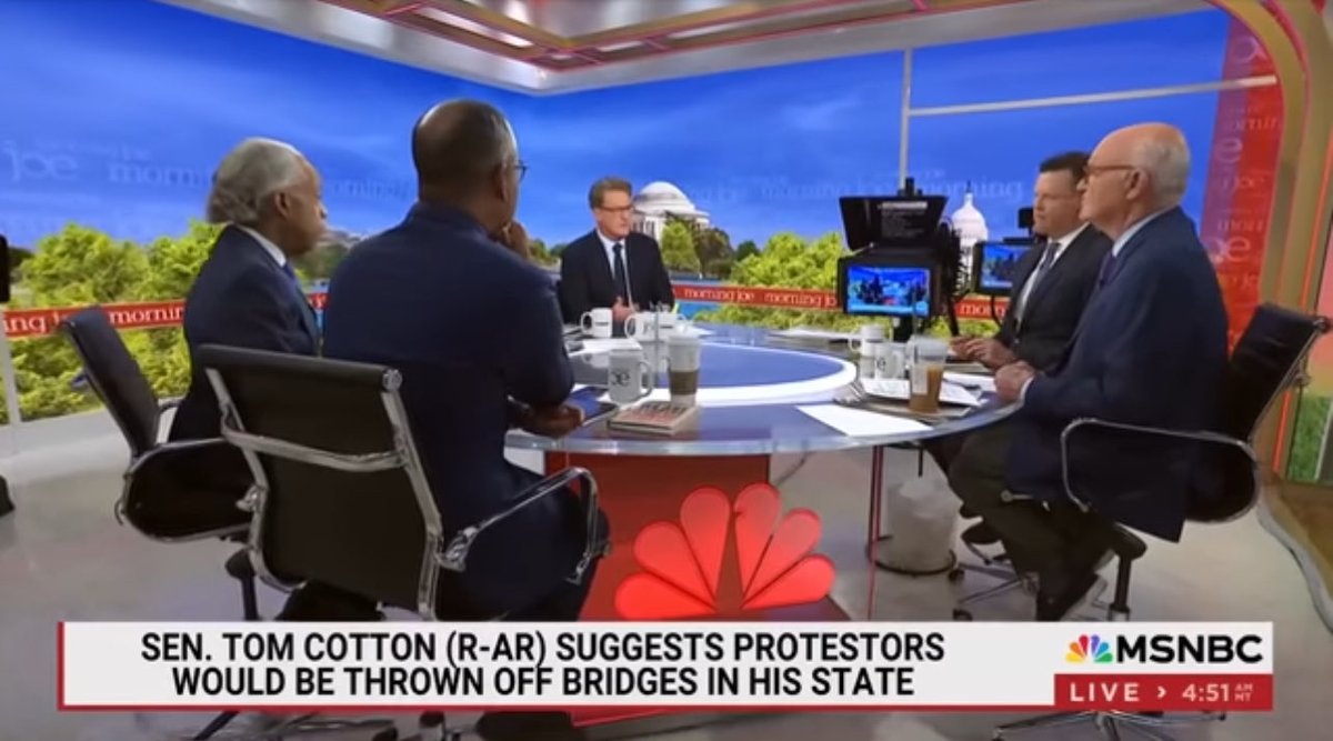 Here’s a clip of <a href="/Morning_Joe/">Morning Joe</a> describing <a href="/TomCottonAR/">Tom Cotton</a> inciting violence, including in Arkansas. They fail to mention his remarks are in violation of federal and state laws:
18 U.S.C. § 373, and
AR Code § 5-71-203 (2020)

The illegality should be the focus.
m.youtube.com/watch?v=X4utWz…