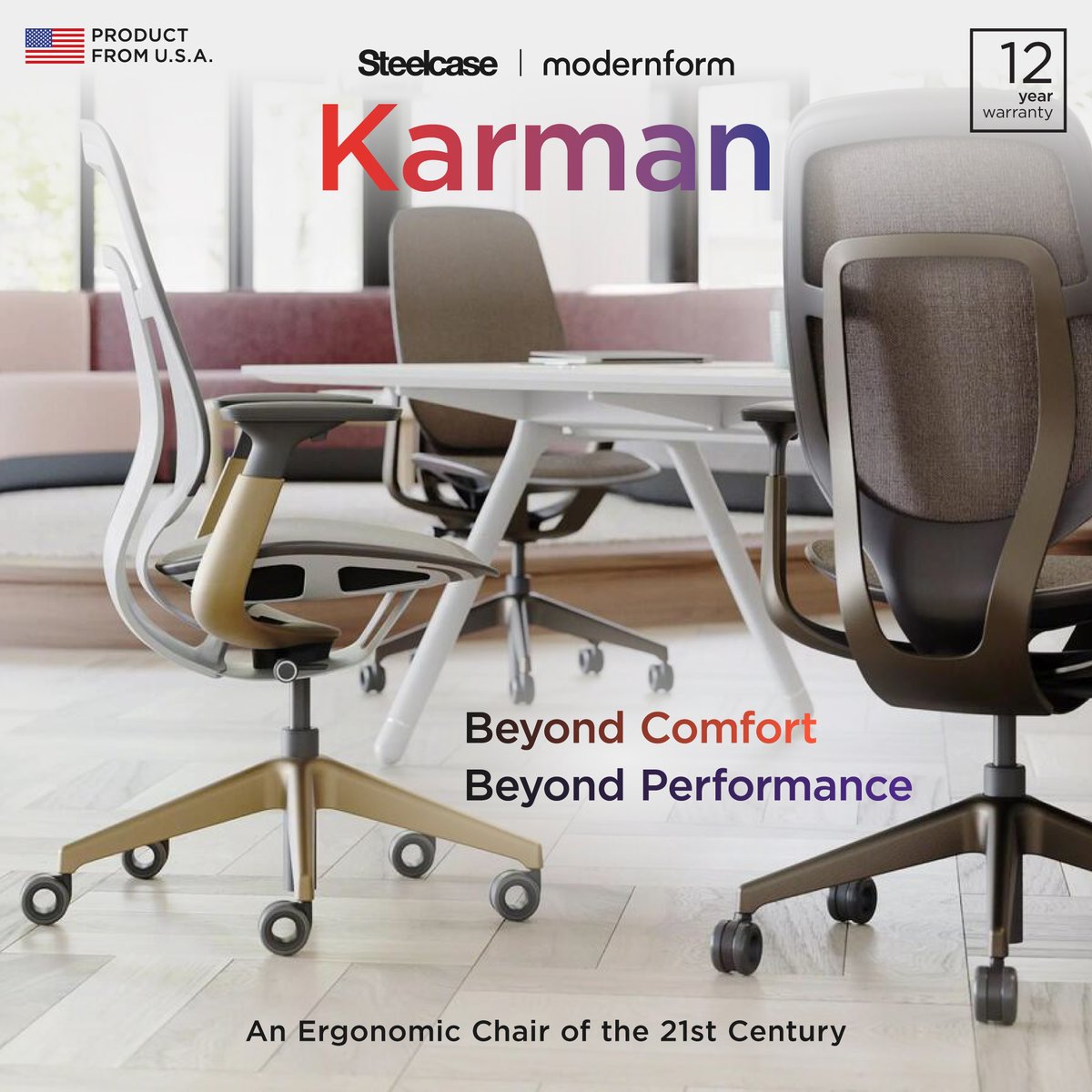 “Steelcase KARMAN”
Ergonomic Chair แห่งศตวรรษที่ 21 สบายขีดสุดในดีไซน์ล้ำสมัยด้วยคอนเซ็ปต์ “Beyond Comfort, Beyond Performance” เก้าอี้สุดล้ำที่ออกแบบด้วยนวัตกรรมใช้หลักฟิสิกส์ พร้อมซัพพอร์ตทุกการเคลื่อนไหว ปรับการใช้งานได้ครบทุกฟังก์ชัน ภายใต้ส่วนประกอบจำเป็นเพียง 11