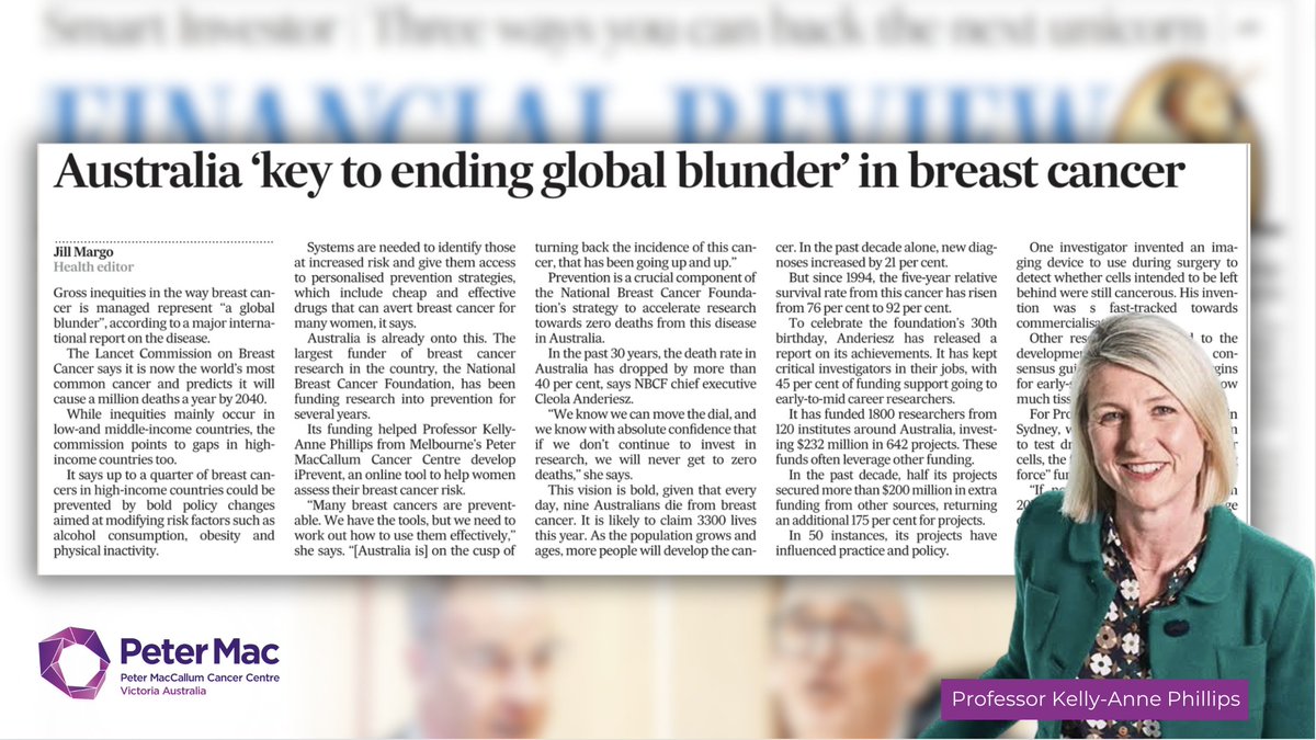 A global report on #breastcancer, written by experts including those from Peter Mac, has praised the 40% decline in mortality in countries like Australia while warning that many women were still “systematically left behind” Read more petermac.org/about-us/news-…