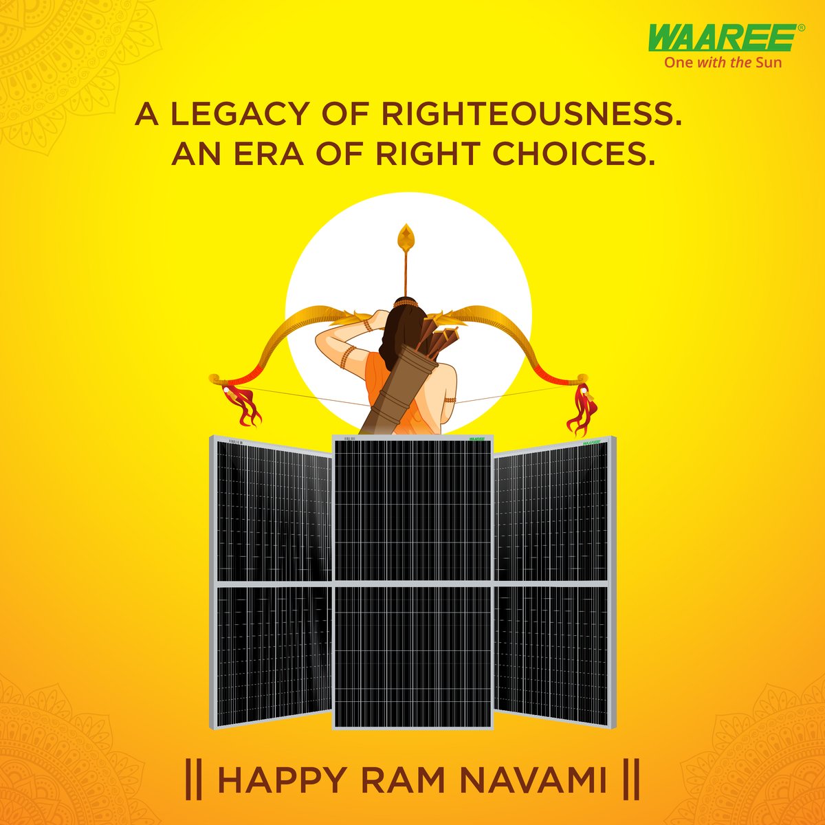 Celebrate the legacy of Lord Rama with a commitment to a brighter future. This Ram Navami, let us celebrate the light of righteousness
that guides us.
Wishing you and your loved ones a happy Ram Navami!
#Waaree #SustainableLiving #RamNavami #solar #waareesolar