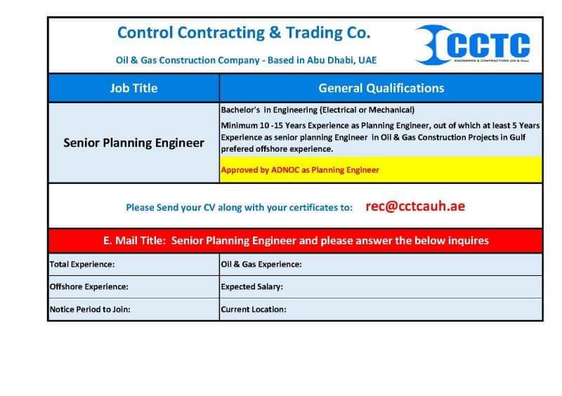 #JobVacancy_Alery

Urgently Required - Lead/ Senior Planning Engineer

Abu Dhabi, UAE