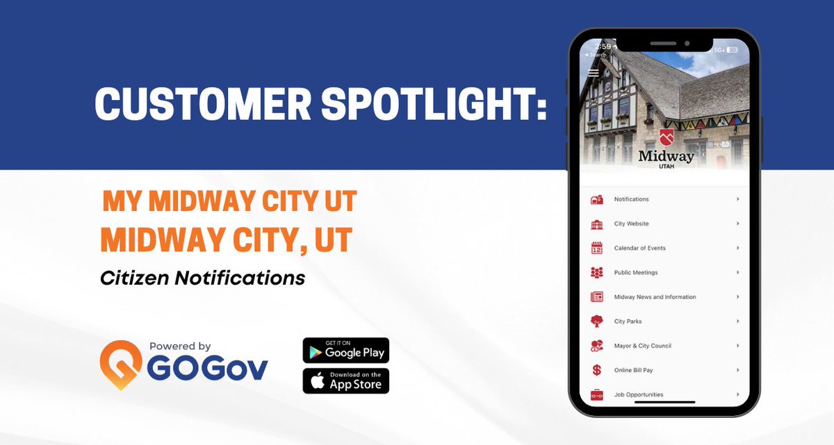 🌟 Spotlight on Midway City, UT! 🌟 Dive into our latest blog post to learn how Midway City transformed citizen engagement with a mobile app powered by GOGov. Read more: bit.ly/3Q1jl3S #MidwayCity #CitizenEngagement #LocalGov